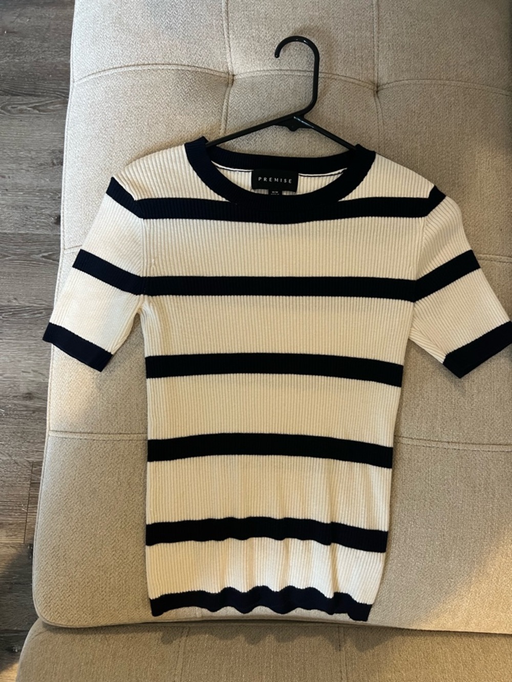 Premise Black & Cream Ribbed Stripe Tee